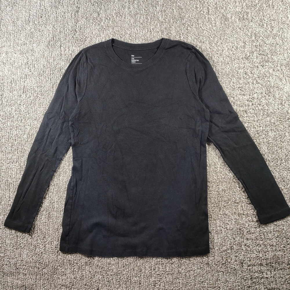 Gap The Essential Crew Top Black Long Sleeve Cotton Minimalist Women XL